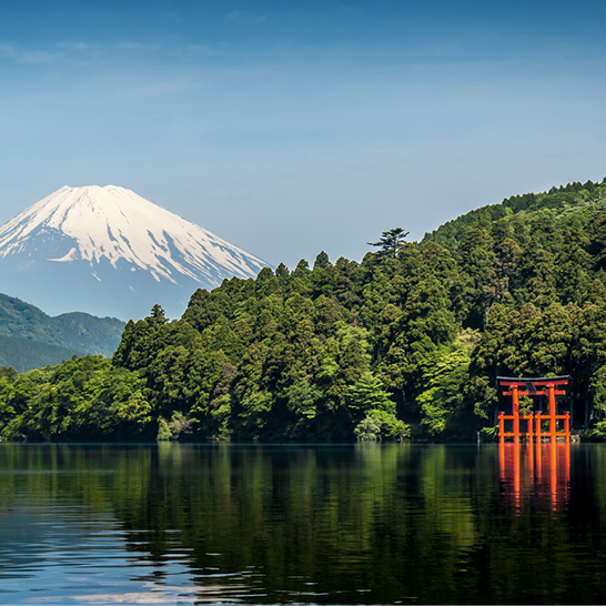 Ein grosser Berg im Hintergrund, aufgenommen in Hakone, Japan.